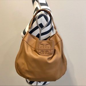 Tory Burch T Logo Leather Hobo Handbag